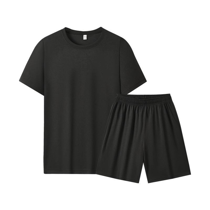 Summer Men s Breathable Sports Suit Plus Size Fashion Casual Round Neck Short-sleeved Suit M чёрный