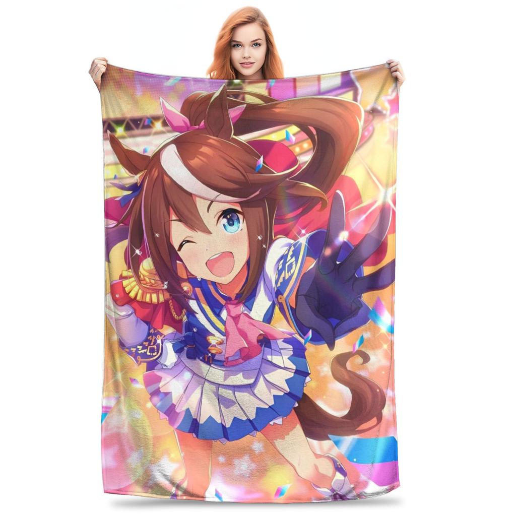 Uma Musume Pretty Derby Blanket Fleece Printed  Portable Warm Throw Blanket for Bed Outdoor Bedspread