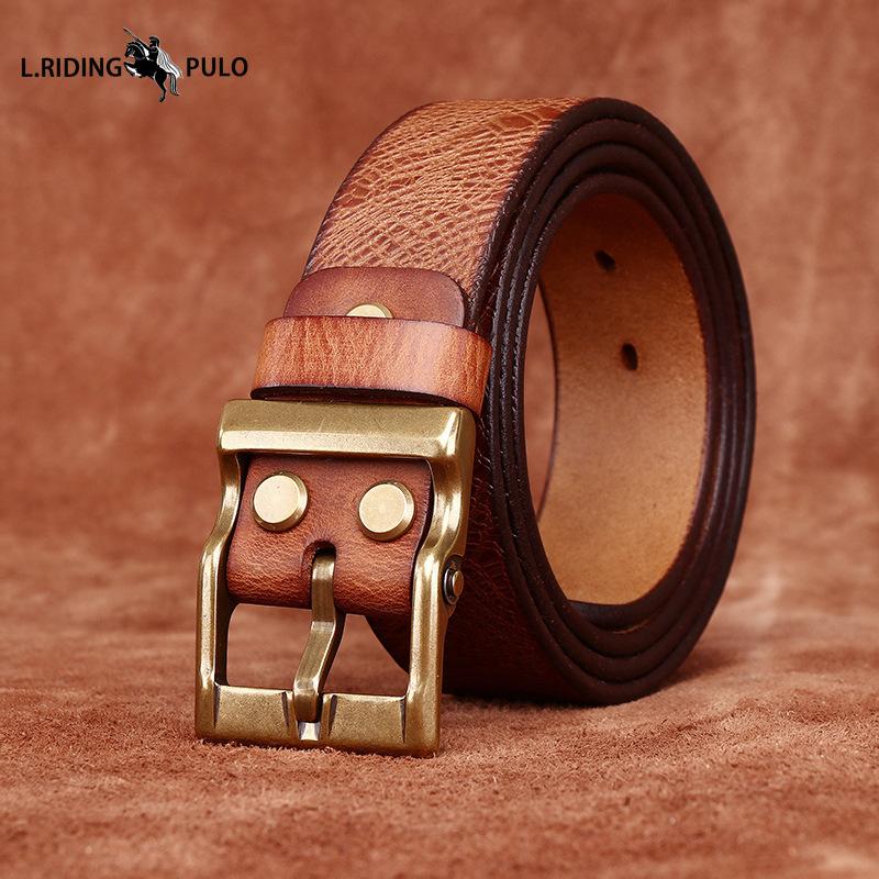 Retro Thick Embossed Genuine Leather Belt Trendy All-match Casual Denim Belt