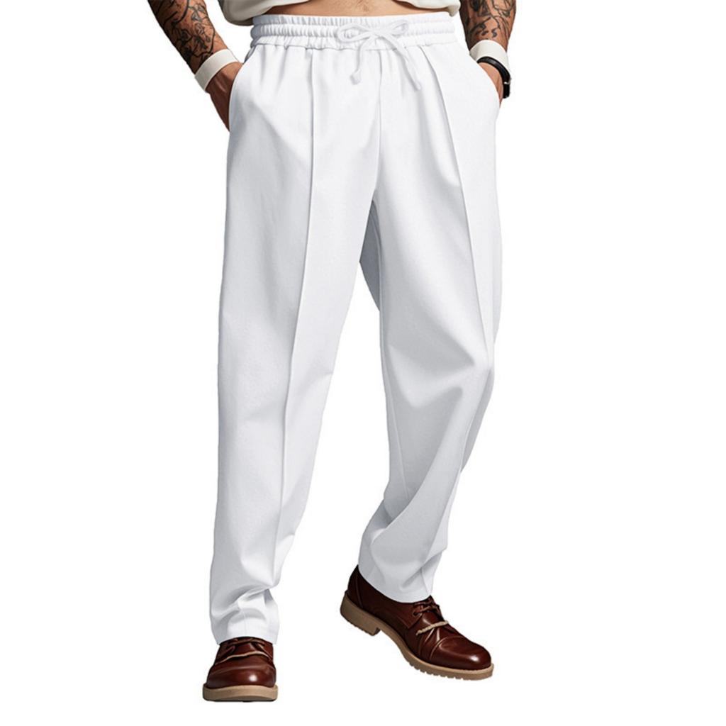 Men's Casual Lightweight Pants Loose Elastic Waist Drawstring Trousers Solid Baggy Joggers Long Pants With Pockets