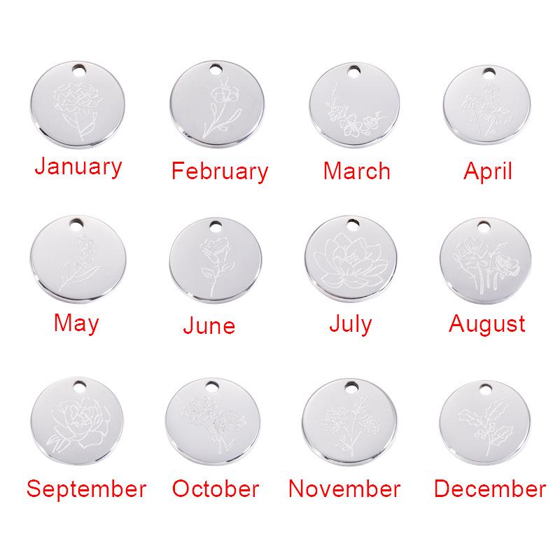 

Подвеска из нержавеющей стали с круглым краем и травлением в виде цветка месяца рождения July