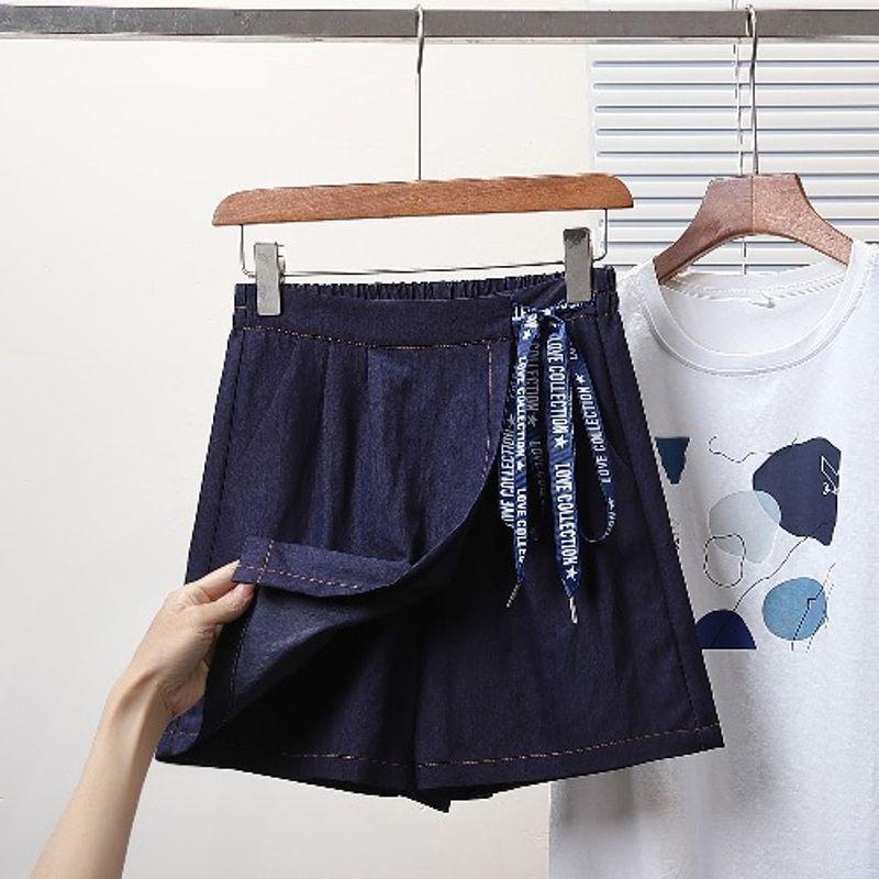 

K-стиль Колледж Лето Новинка Женские Тенсел Темно-синие Свободные Широкие Джинсовые Шорты Кюлоты Хот-Пантс Большого размера XL-5XL Dark Blue(Figure) 5XL(Suggested 85.00 kg-95.00 kg)