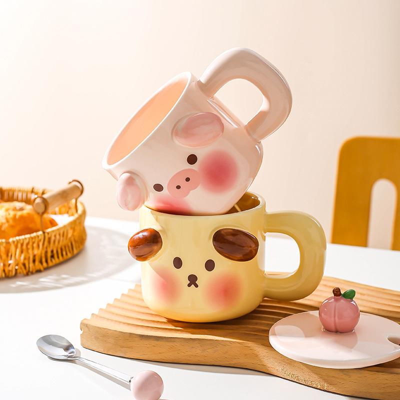 Creative Super Cute Cartoon Ceramic Mug Gift Home Cup Coffee Cup Water Cup Couple Breakfast Cup