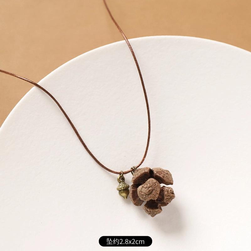 Female Acorn Pendant - Simple Long Sleeve Sweater Chain - Retro Knitted Necklace Accessory