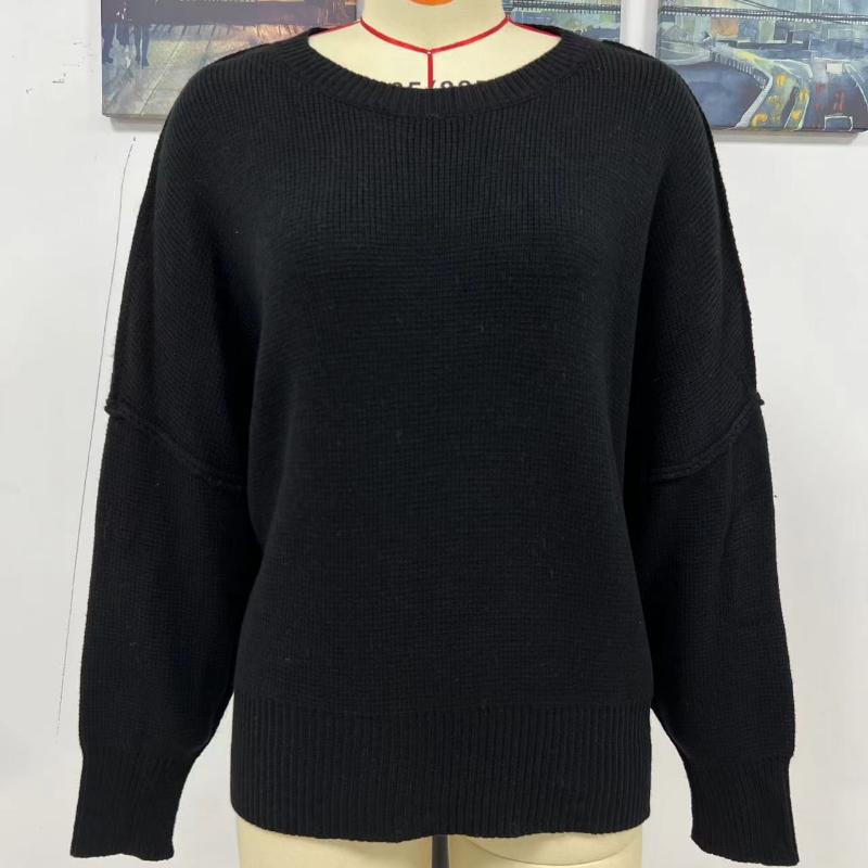 IHUASU Autumn and Winter Fashion Women's O-Neck Knit Loose Split Pullover Sweater