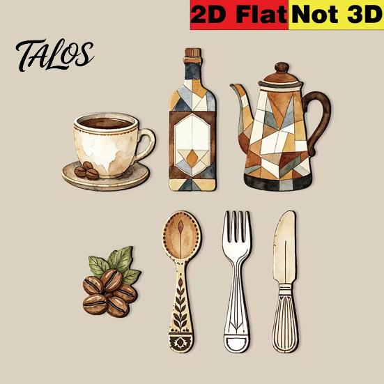 Kitchen Wall Decor 7Pcs Farmhouse Coffee Themed Wooden Decor, 2D Flat Art Theme Plaques, Retro Rustic Ornaments for Home Dining Room Cafe Decoration