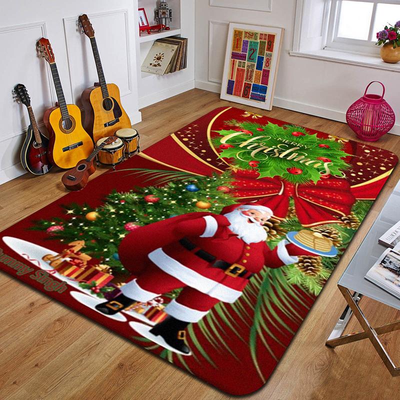 Weihnachtsmann Teppich bedruckte Eingangsfußmatte Wohnzimmer Schlafzimmer Badezimmer rutschfester Teppich Heimdekorative Bodenmatte Neujahrsgeschenk