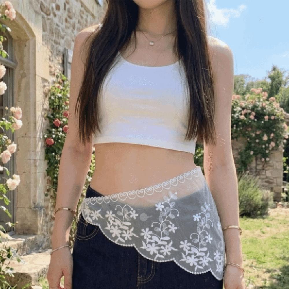White Lace Triangle Belt Elegant Belted Overlap Scarf Niche Korean Lace Apron Party