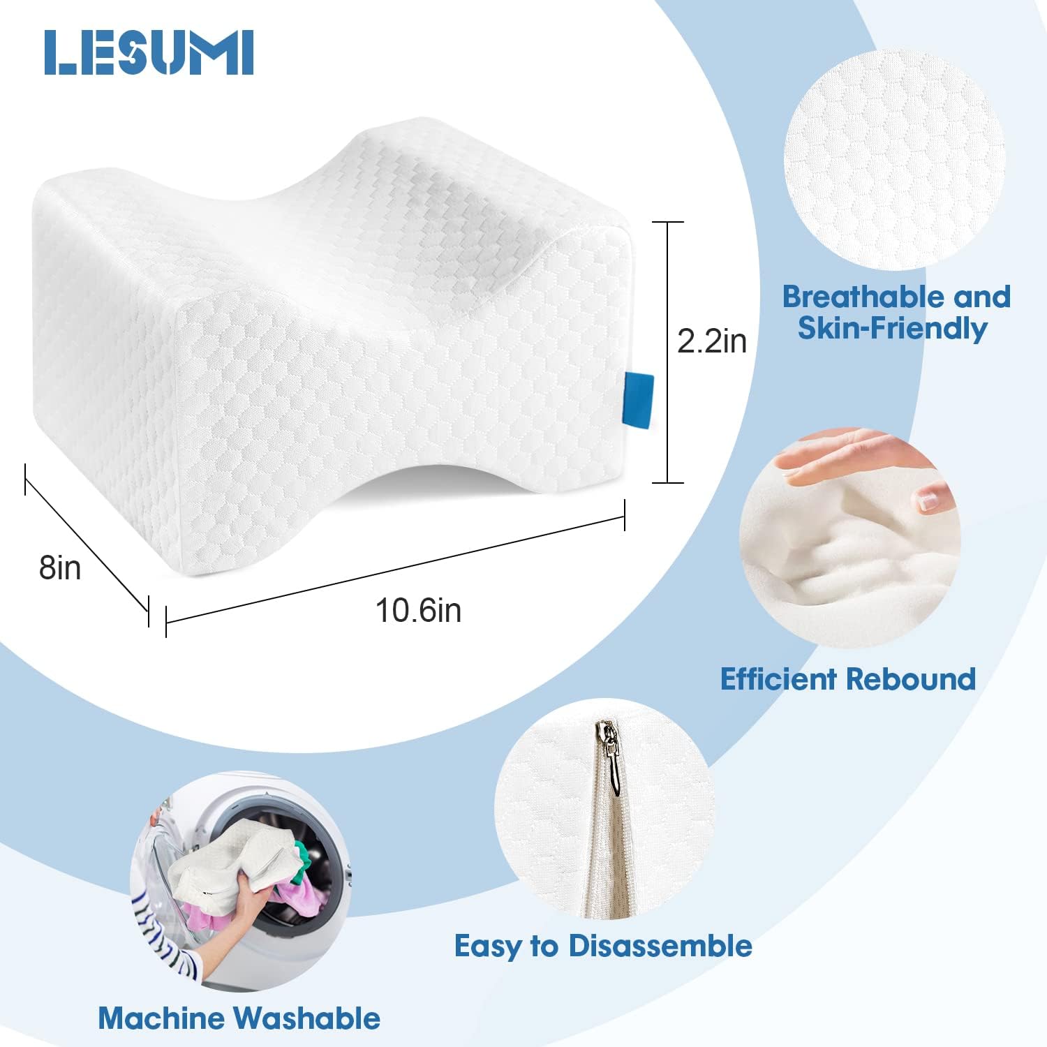 Memory Foam Knee Pillow, Sleeping Leg Pillow, for Side Sleepers & Pregnant Women - for Spinal Alignment, Relief Sciatica, Knee, Back, Leg & Hip Pain,