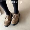 First encounter with matte lace-up fashion autumn and winter new round head inner height increase small comfortable deep mouth single shoes
