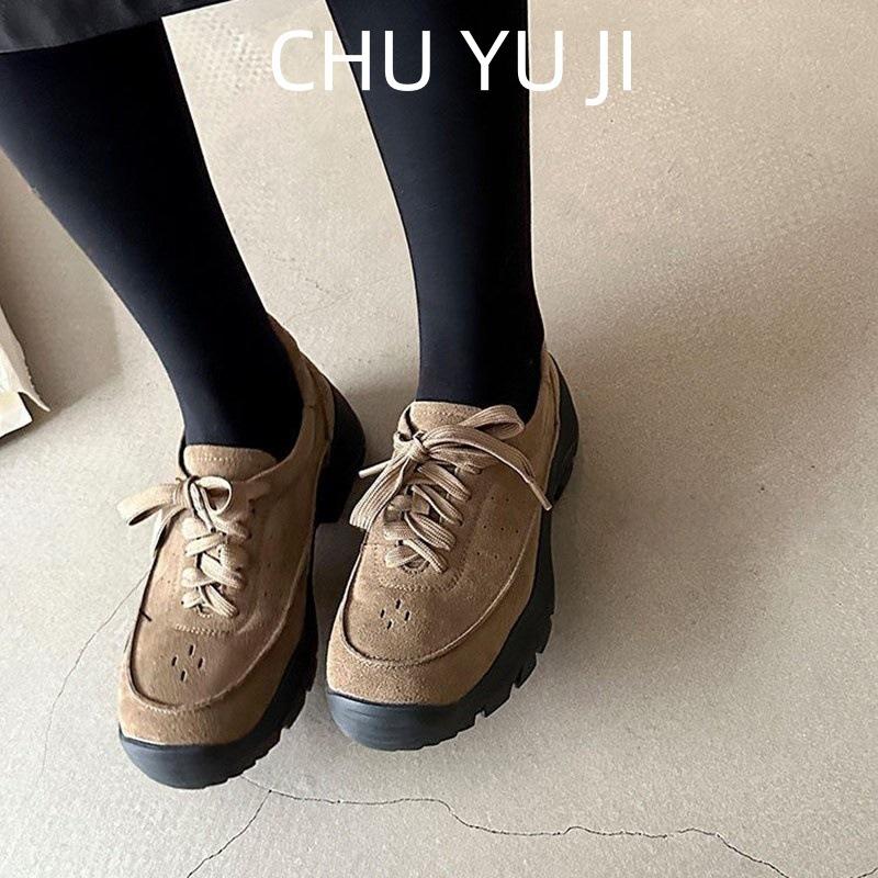 First encounter with matte lace-up fashion autumn and winter new round head inner height increase small comfortable deep mouth single shoes