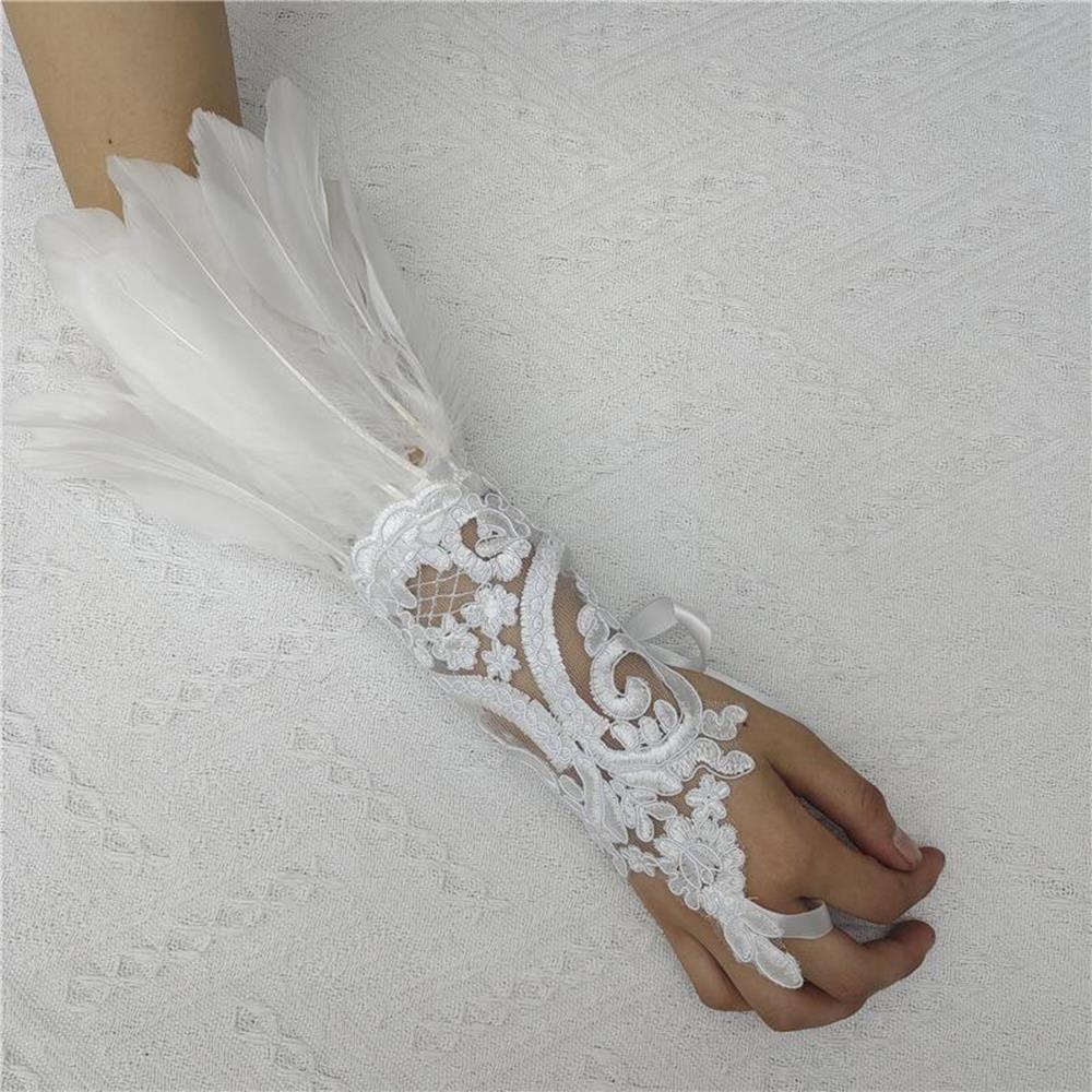 1PC Sexy Lace Feather Long Gloves Party Cosplay Lace Wrist Cuffs Wedding Party Show Costume Halloween Gothic Sleeves Accessories