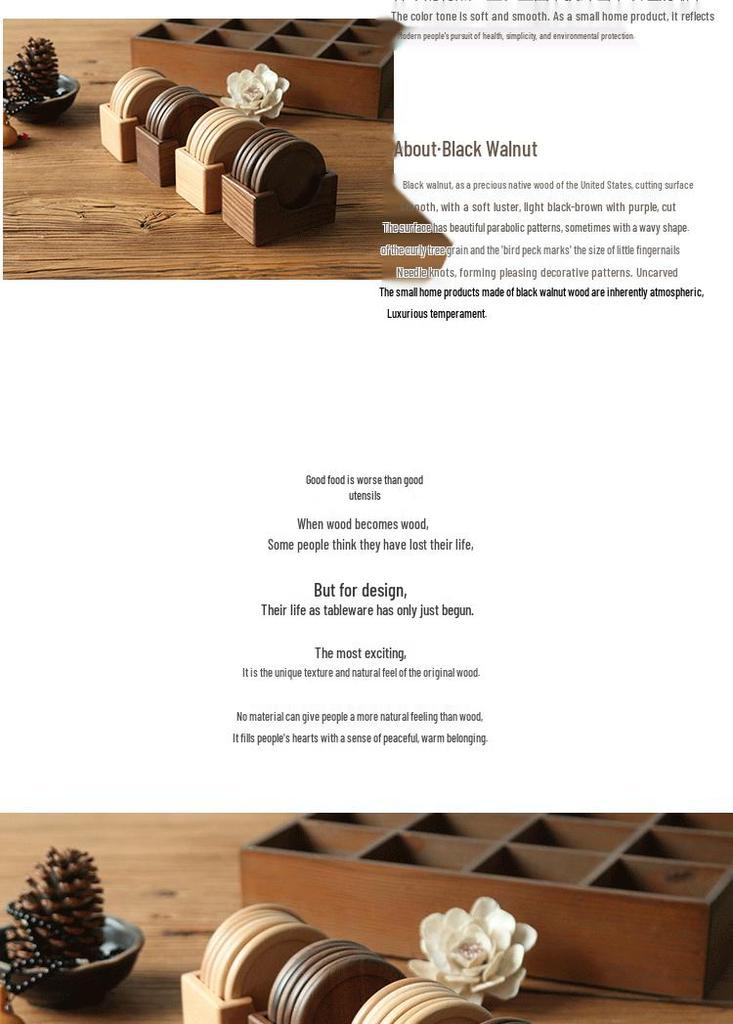 Conjunto de Porta-Copos de Nogueira Preta e Madeira de Faia - Conjunto de 6 Peças com Isolamento Térmico Estilo Japonês Bandejas de Chá