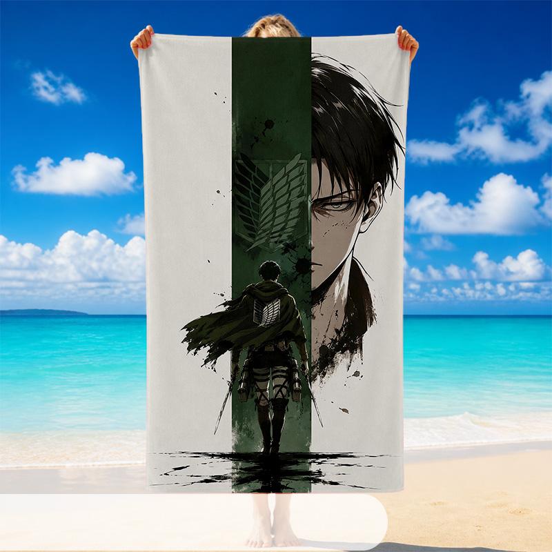 Quick Dry Beach Towel Attack on Titan Pattern, Lightweight Absorbent Towel for Pool Beach Vacation Use