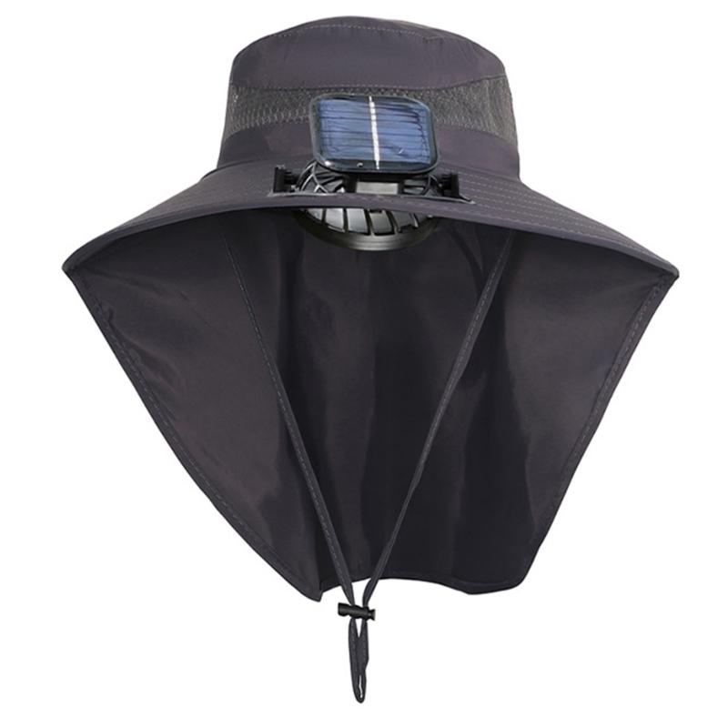 Solar Cooling Fan Hat Wide Border Children Hat Sun Protection Fishing Hat for Hiking Camping Fishing Activity