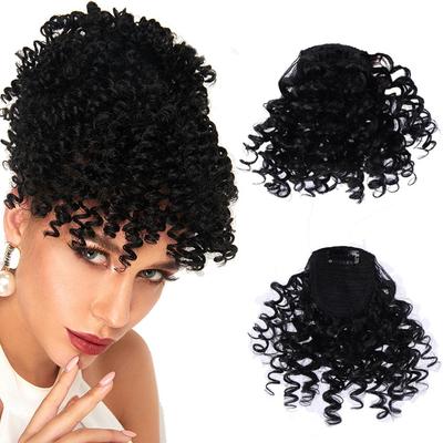 Fake Curly Fringe Bangs Clips In Hairpieces With Natural Black Heat Resistant Fiber Synthetic Hair Extensions For Women