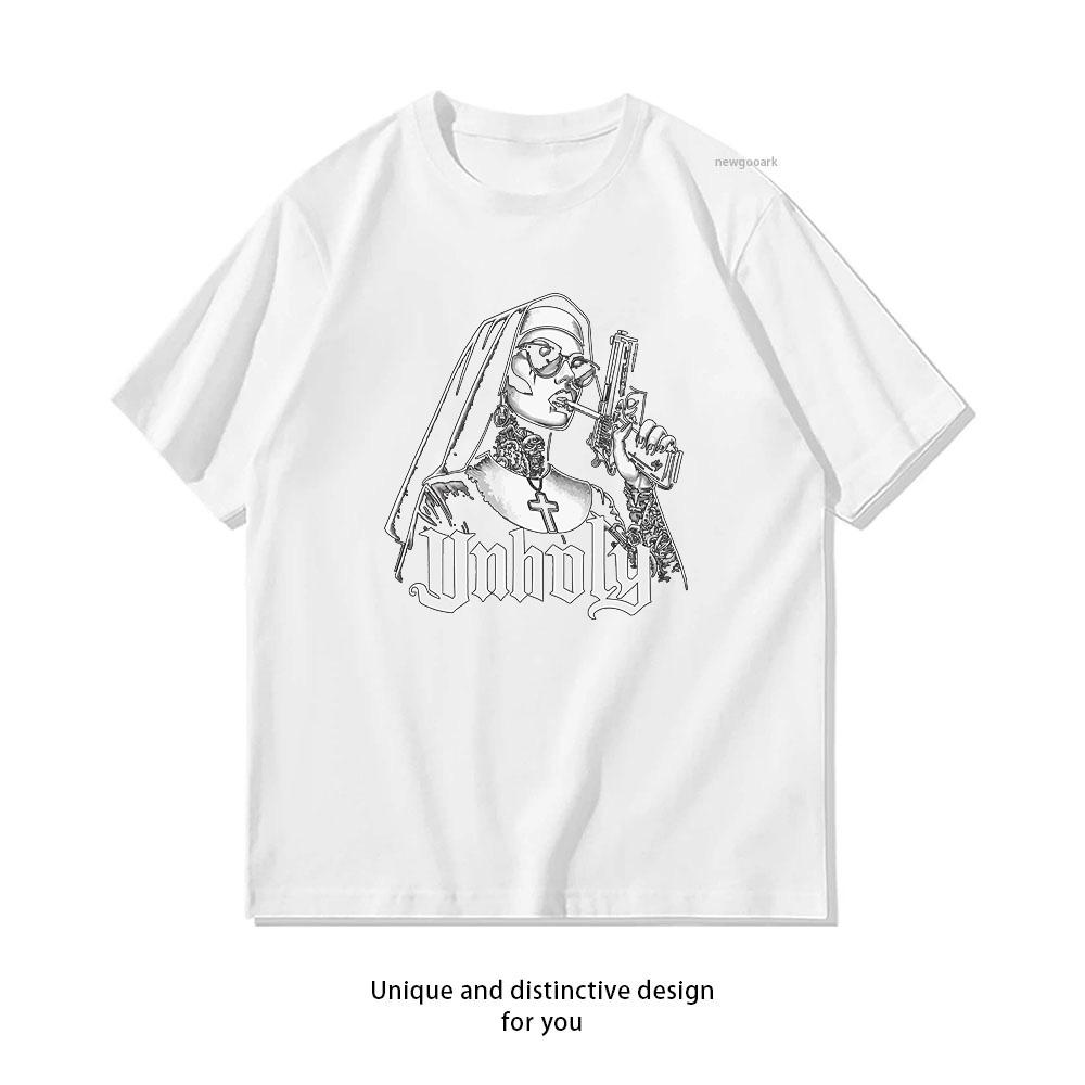 Unholy Nun smoking Shirt Woman Man Summer Cotton Graphic T Shirts Adult Streetwear Camisetas Tops Shortsleev S3XL S