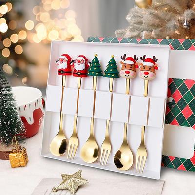 Cross-Border Christmas Tableware: Children's Dessert Spoon & Fork Set - Boxed Gift for a Merry Christmas