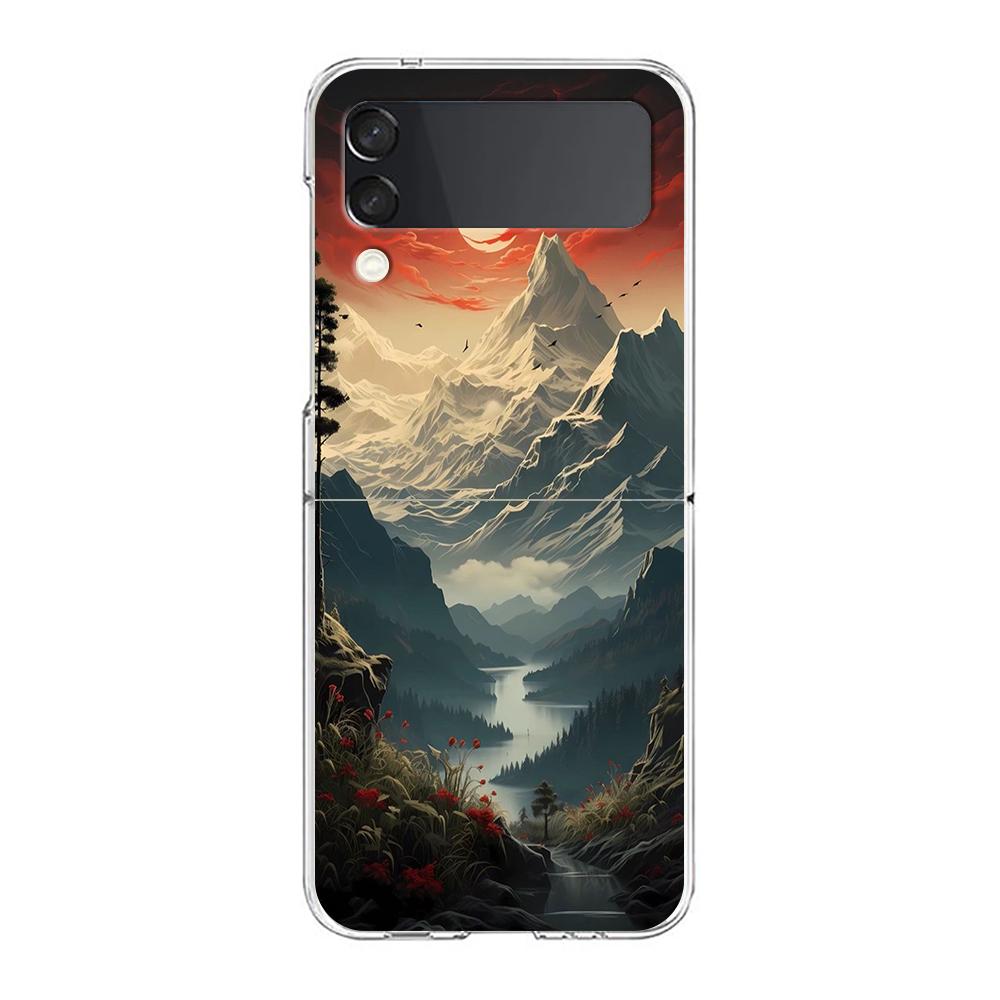 Phone Cover For Samsung Galaxy Z Flip 6 5 4 Case Transparent For Samsung Z Flip 3 Hard PC Foldable Shell Mountain Forest Capas