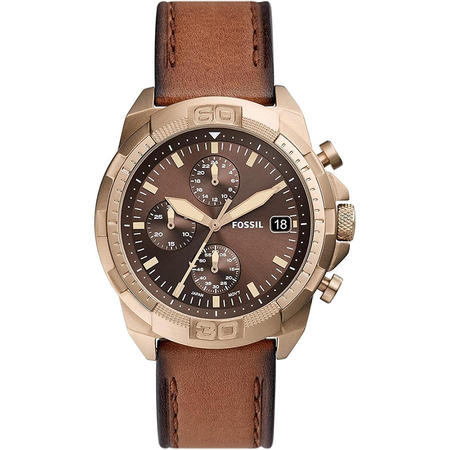 

The Bronson Men s Quartz Chronograph Watch with Brown Leather Strap, featuring fashionable texture and business casual style FS5857