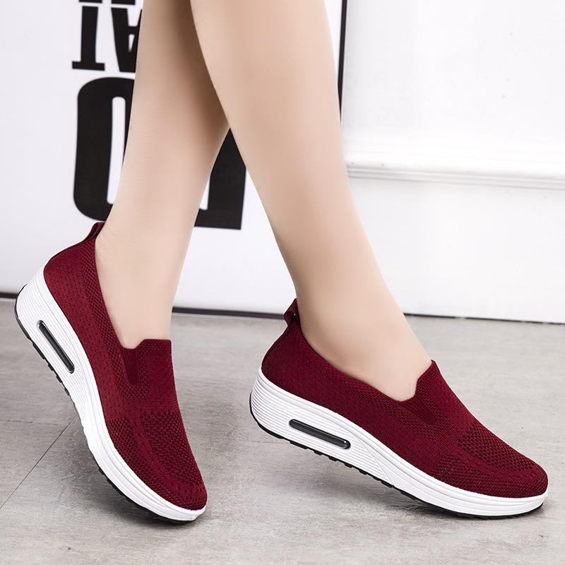 Shoes women's new thick-soled casual shoes breathable mesh heightening shoes soft-soled air cushion single shoes shallow mouth cushioning single shoes