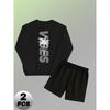 Polyester Men's 2 Piece Casual Outfit Crew Neck Pullover Sweatshirt and Drawstring Shorts
