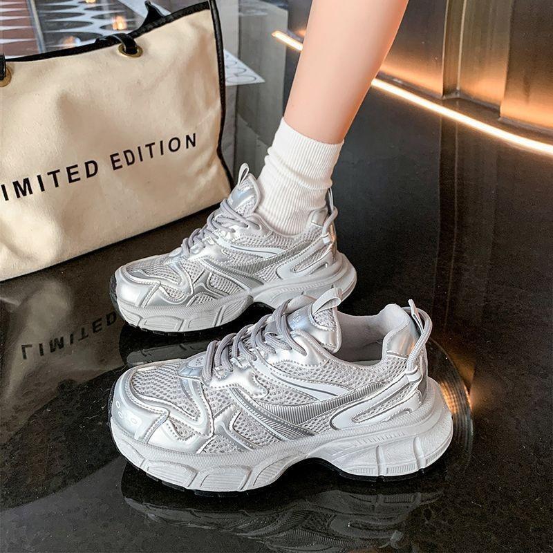 Silver Daddy Shoes Women's Mesh Breathable Versatile New Casual Sneakers Casual Shoes Show Feet