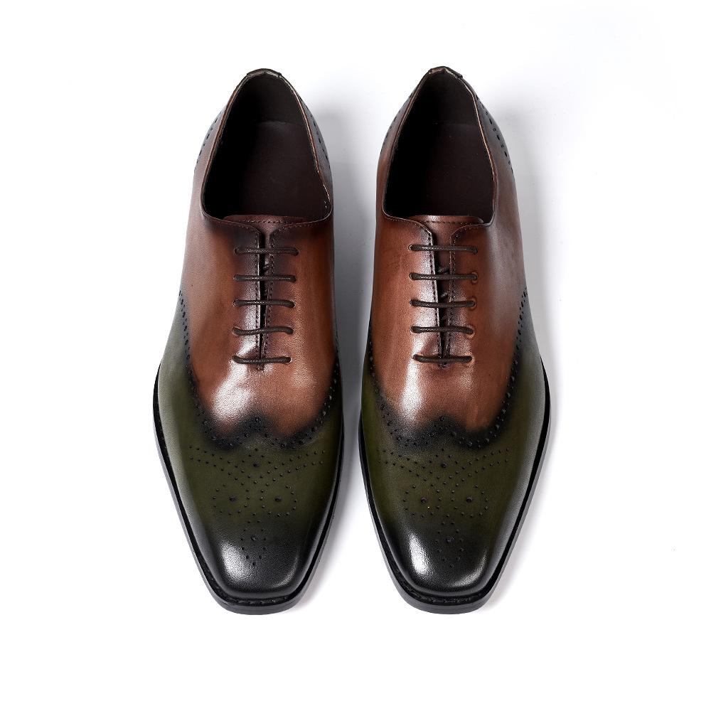 

39-46 European size men s leather shoes genuine leather brown-green fashion business dress Oxford shoes formal wedding dress shoes 39