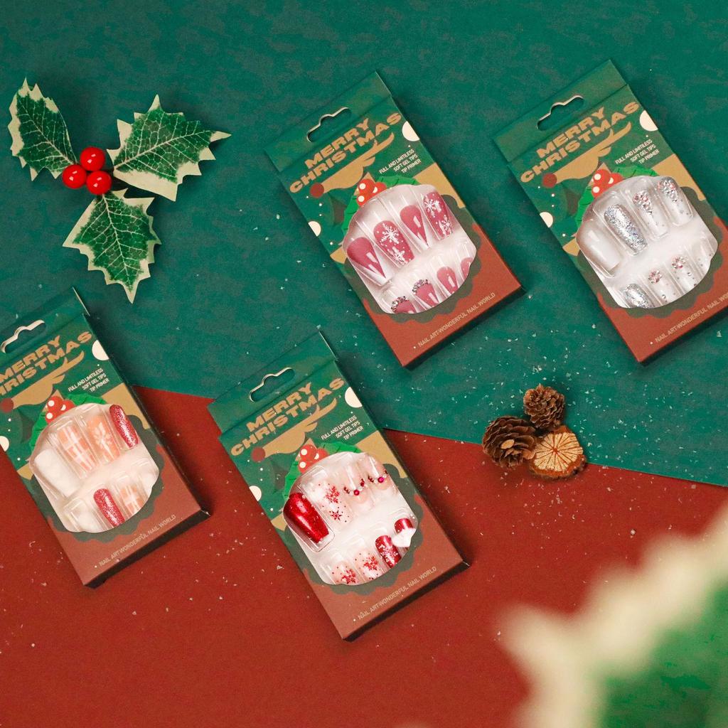 Christmas Glitter False Nails & Removable Nail Art Stickers