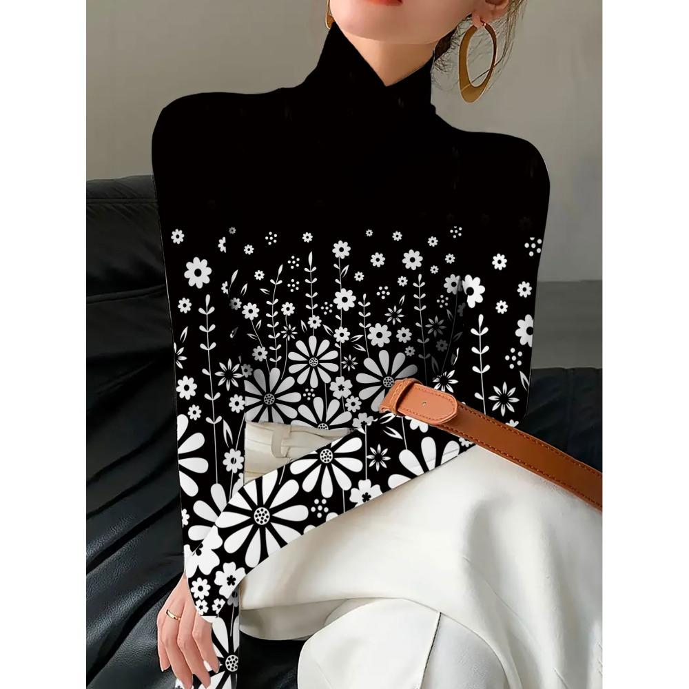 Women's Cheongsam Collar Long-sleeved T-shirt, Made of Polyester Knitted Fabric, Regular Version, Suitable for All Seasons