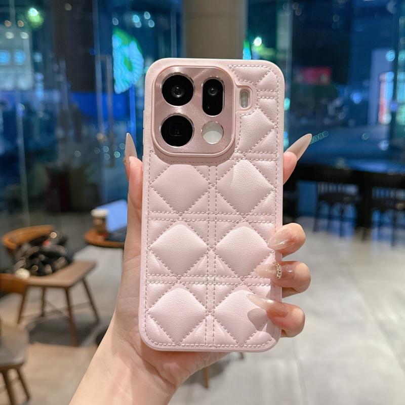 Kawaii Simple Love Tartan Pattern Leather Case For Oppo Find X8 X8s X9 Pro Plus Ultr Full Camera Lens Protection Back Case Cover