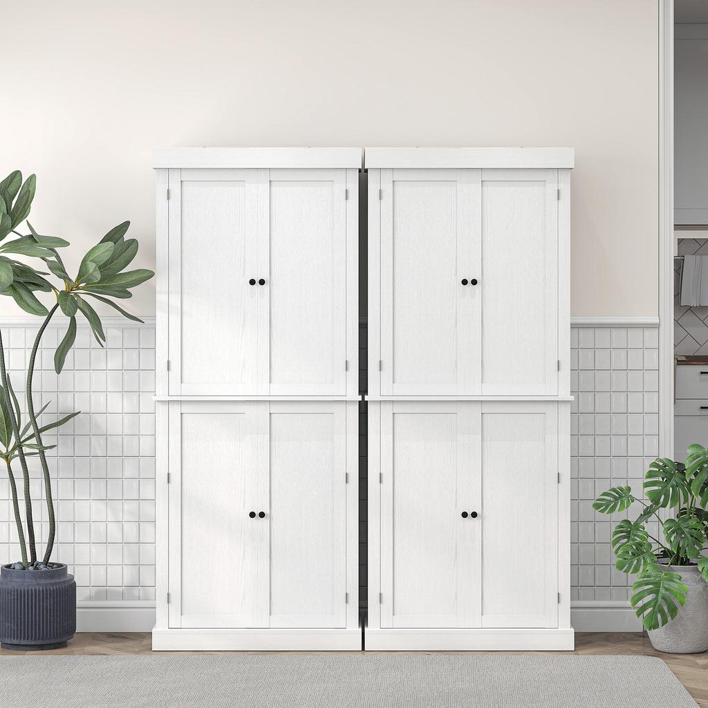 Mobile Alto da Cucina con 6 Ripiani Regolabili e 2 Ante, Legno, 76x40,5x184 cm, Bianco