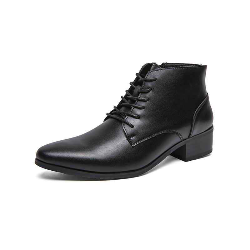 Men's Korean Style Mid-Calf High Heel Leather Boots - Pointed Toe Hairstylist Business Shoes
