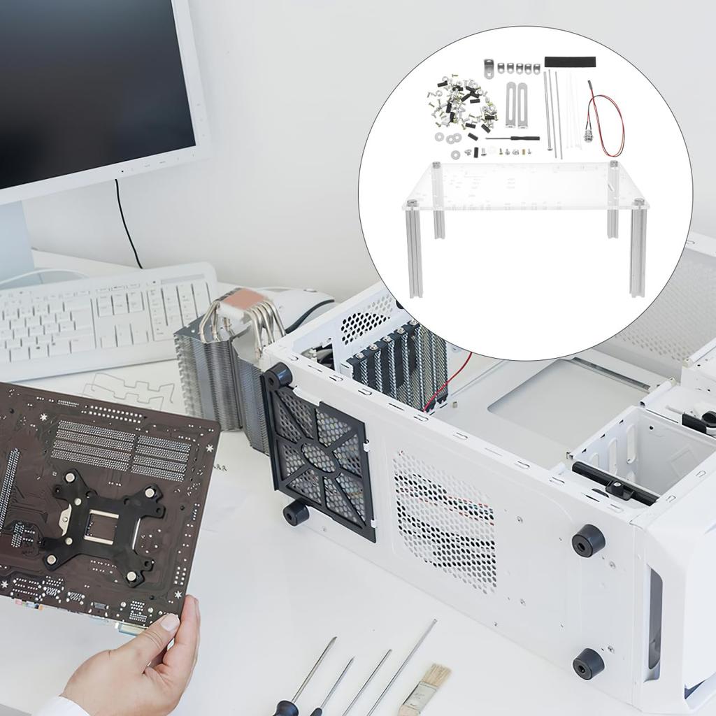VILLCASE Transparent Open Frame PC Case with Motherboard UATX Compact Stable and Test Stand Stand, Compatible, Design, Base, Easy-to-Assemble