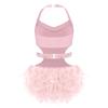Girls Latin Dance Costume Sparkly Rhinestones Halter Leotard with Feather Skirt for Performance