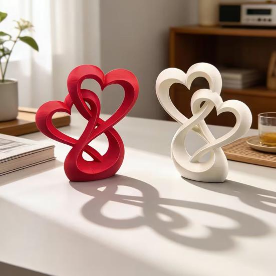 yangyizhi Intertwined Hearts Figurine, 3D Printed Love Statue, Table Centerpiece Sculpture for Living Room Wedding Romantic Gift