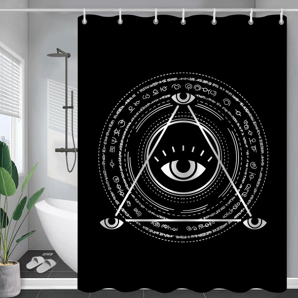 Black Mysticism Shower Curtain Liner Sun and Moon Modern Waterproof Bathroom Curtains Accessories with 12 Hooks Bathtub Curtain