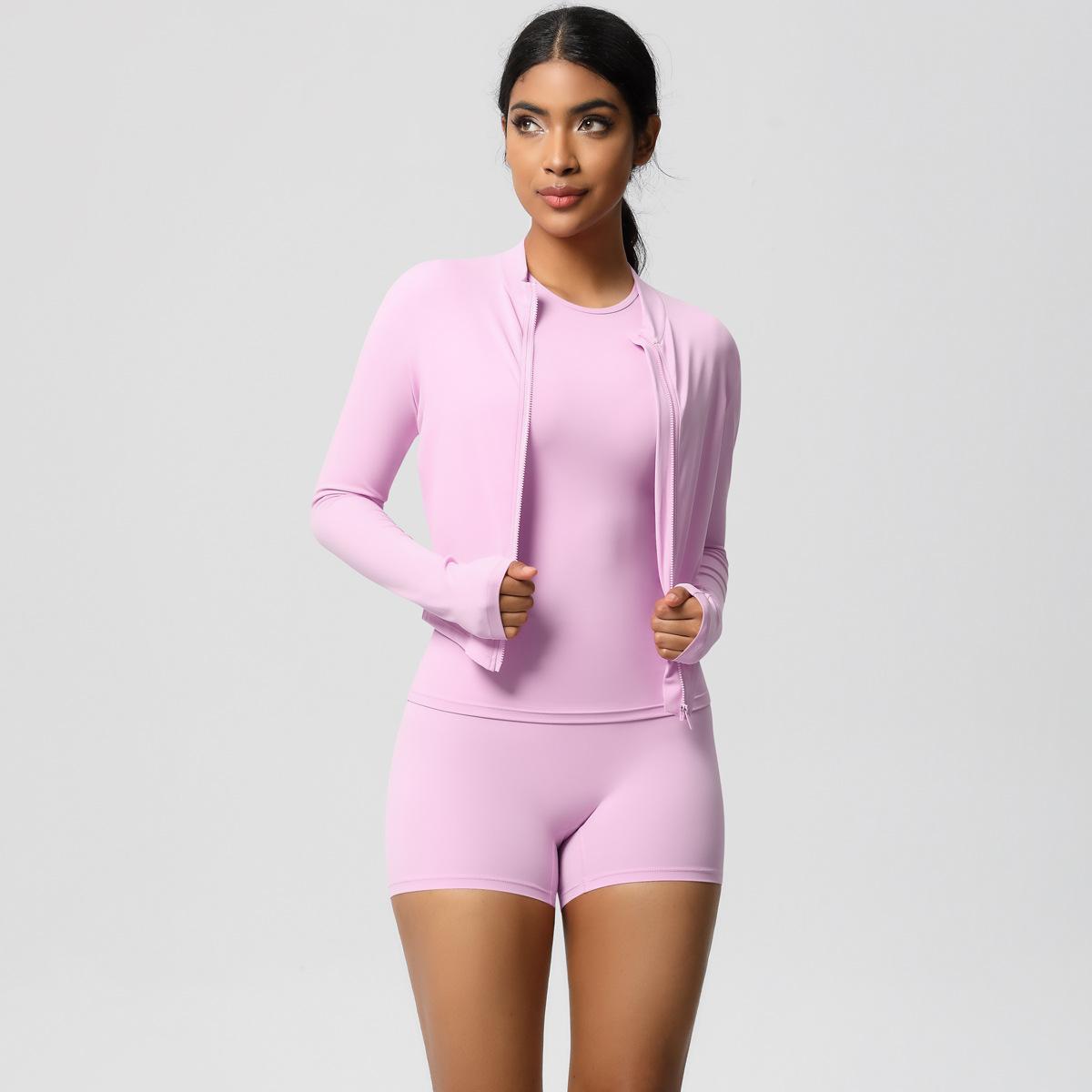 

Naked Cardigan Jacket Round Neck Short Sleeved Three Piece Casual Yoga Running Fitness Suit Set For Women XL