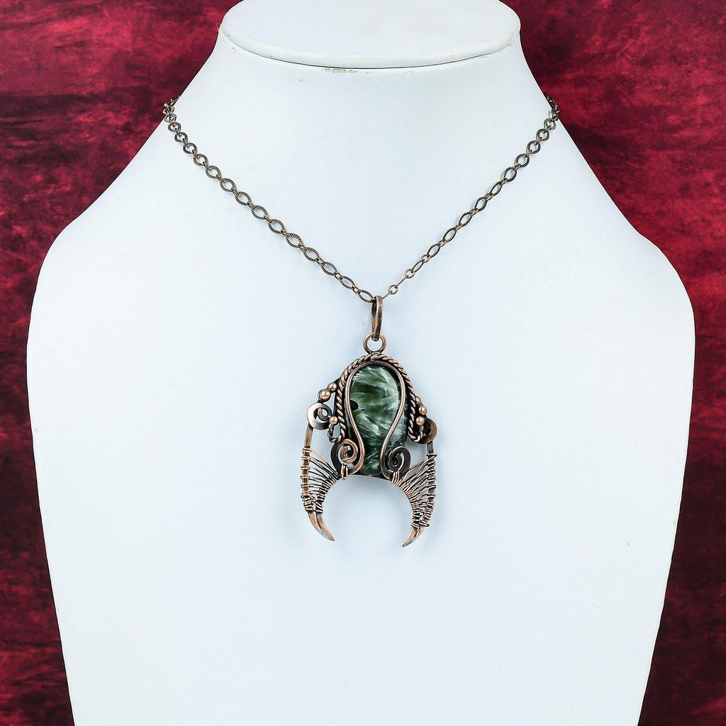 Seraphinite Pendant Copper Wire Wrapped Gemstone Pendant Handmade Copper Jewelry Latest Design Pendant Wire Wrapped Jewelry Gifts For Mother