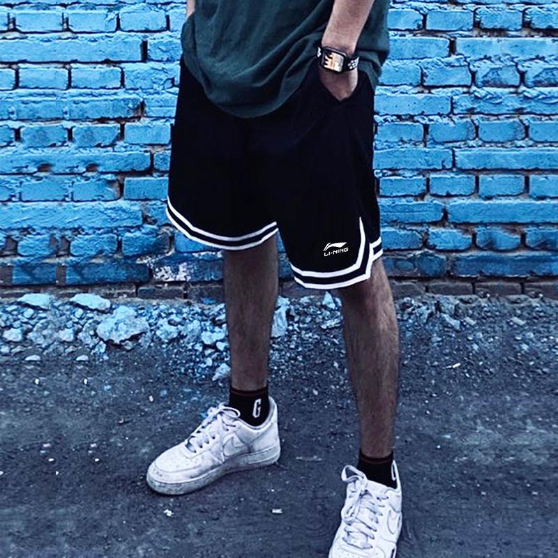 Li-Ning Logo Drawstring Casual Sports Shorts Men Bottoms Black AAPS097-1