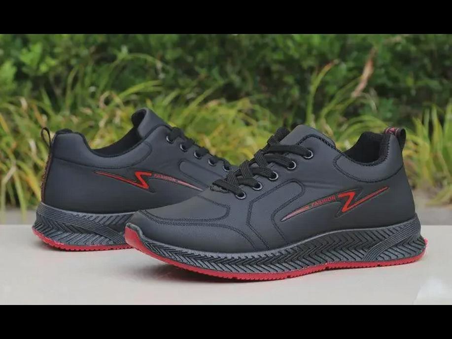 Men's Waterproof Black Leather Autumn Work & Casual Running Shoes