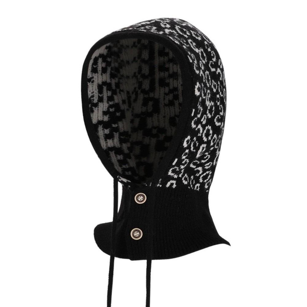 Warm Balaclava Hat Leopard Print Knitted Hooded Cap Fashion Ear Protection Hat Winter/Autumn