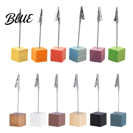 Organizzatore da scrivania per ufficio 2 pezzi Base cubica in legno Portamemo con clip Mini