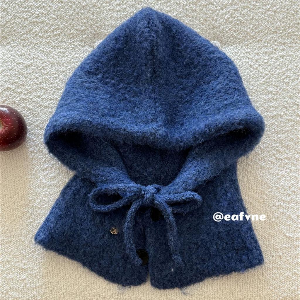Han Dan~ Lazy circle hair hooded shawl integrated balaclava hat women's autumn and winter niche warm knitted hat