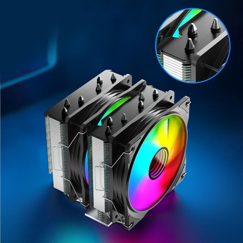 PWM Controlled Copper Base Tower CPU Air Coolers Double Cooling Fan Design 145mm Height ARGB Lighting For PC Builds