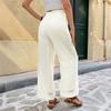 Women's Lace Trim Drawstring High-Waisted Wide Leg Pants
