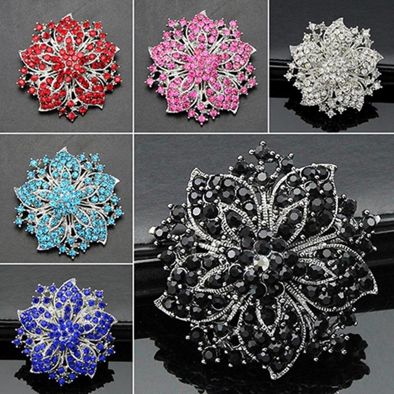 Neues, neues Design, Cluster-Strasssteine, runde Blüte, Kristall, versilberte Broschen