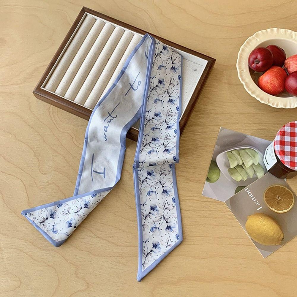 Retro Floral Scarf Ribbon Long Scarves Luxury Scarf Headband  Dress Decor