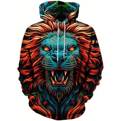 3d Lion Print Hoodie Men's Fashion Elegant Social Streetwear Fall Long Sleeve Sweatshirt Harajuku Loose Oversized Comfortable