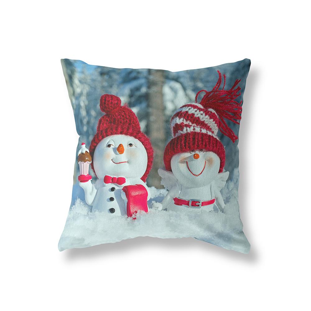 Cute Snowman Merry Christmas Print Pattern Cushion Cover Home Living Room Sofa Decoration Square Pillow Pillow Cover